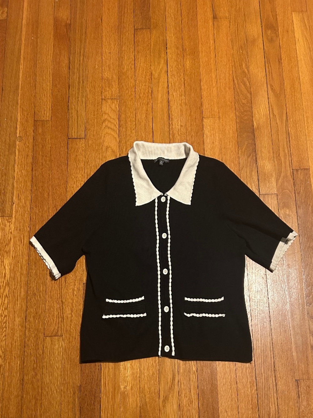 Adrianna Papell Black Short Sleeve Collared Sweater Top Women’s XL